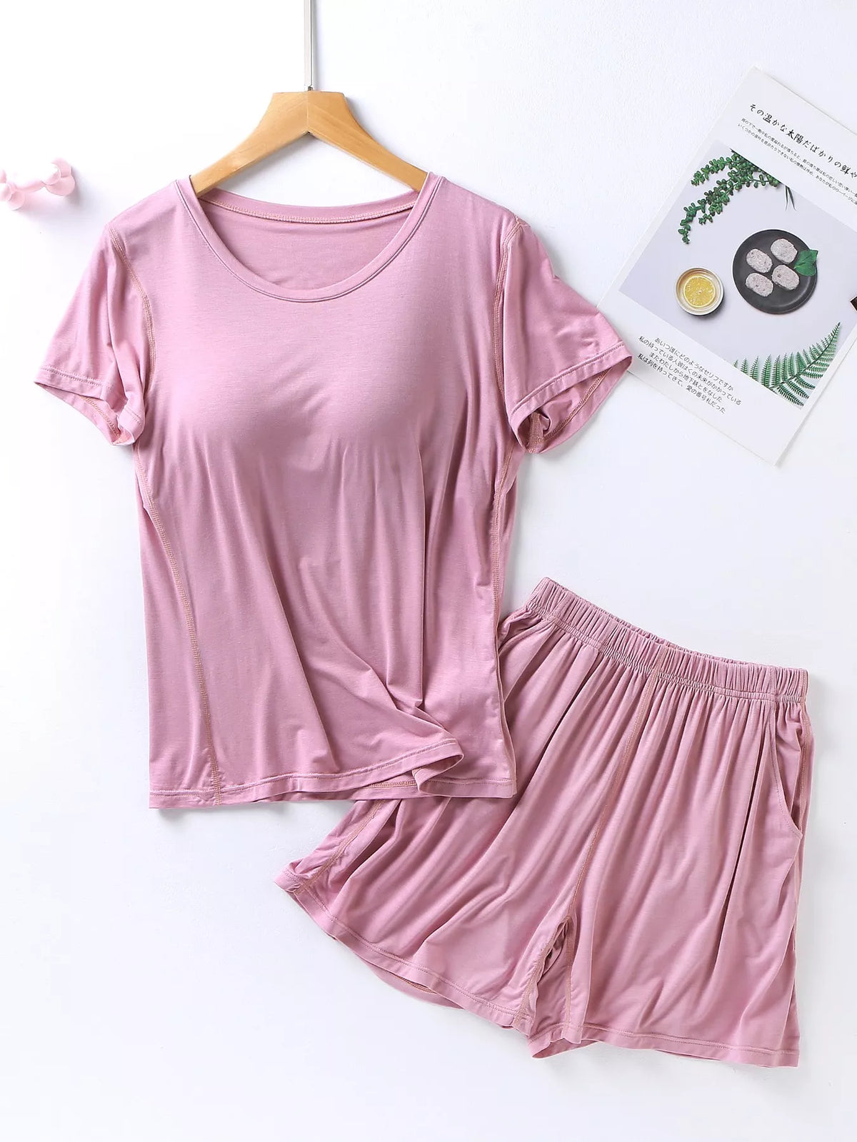 Plus Size Padded Modal Tee and Shorts Two Piece Set, view 15