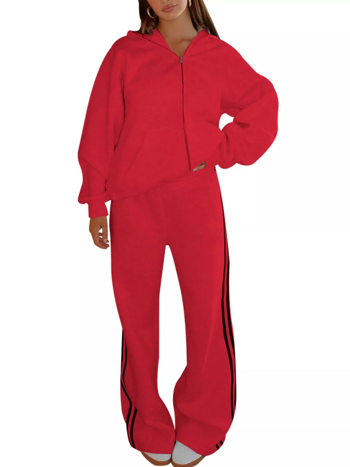 Zip Up Hoodie and Striped Pants Set, view 7