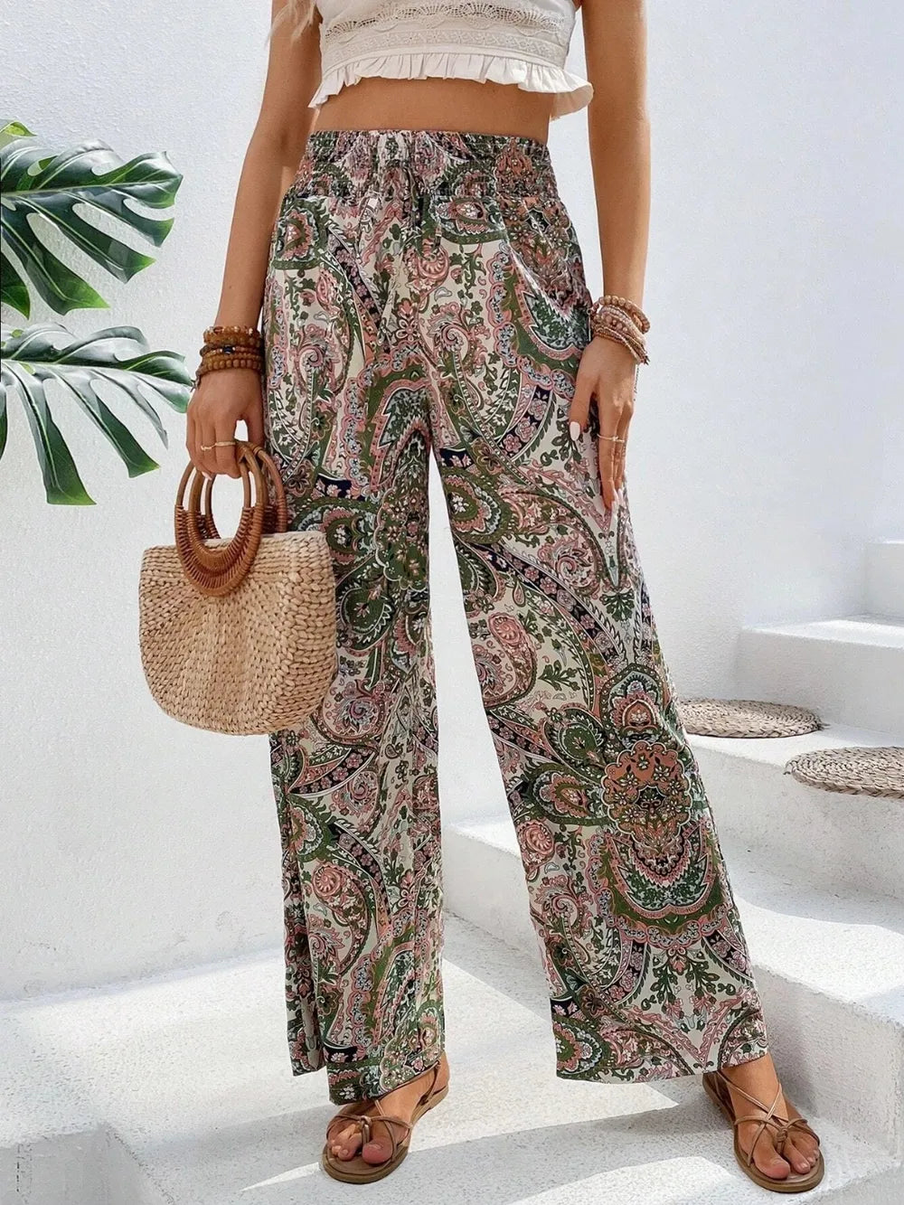 Printed Tie Waist Wide Leg Pants, view 27
