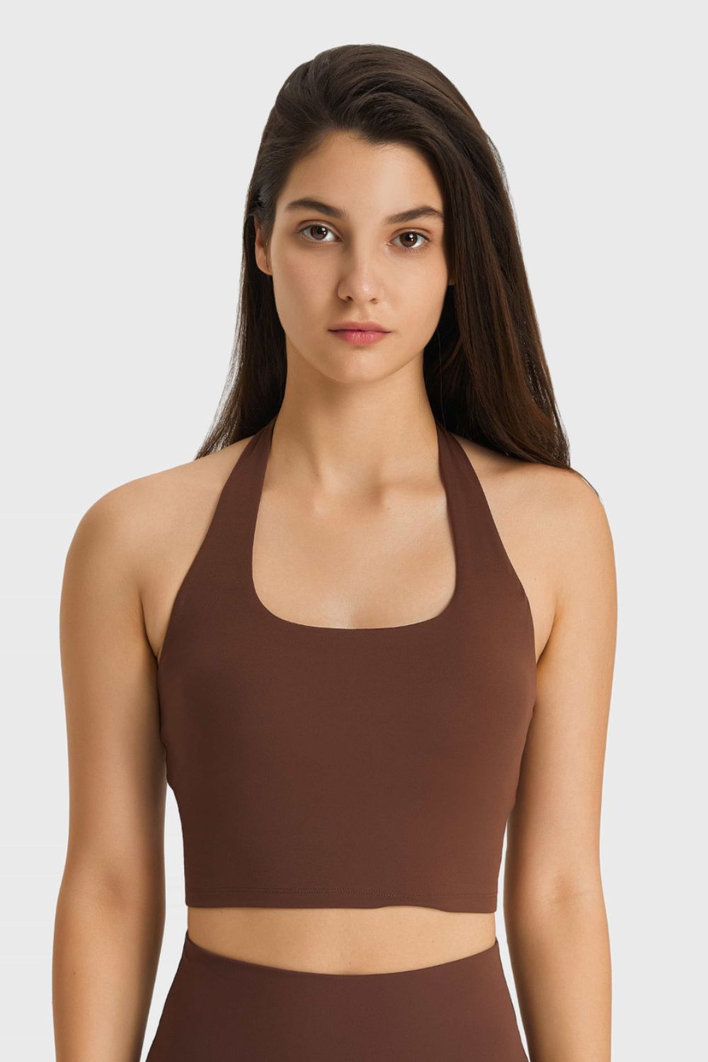 Millennia Breathable Halter Neck Sports Bra Brown - Fashorio