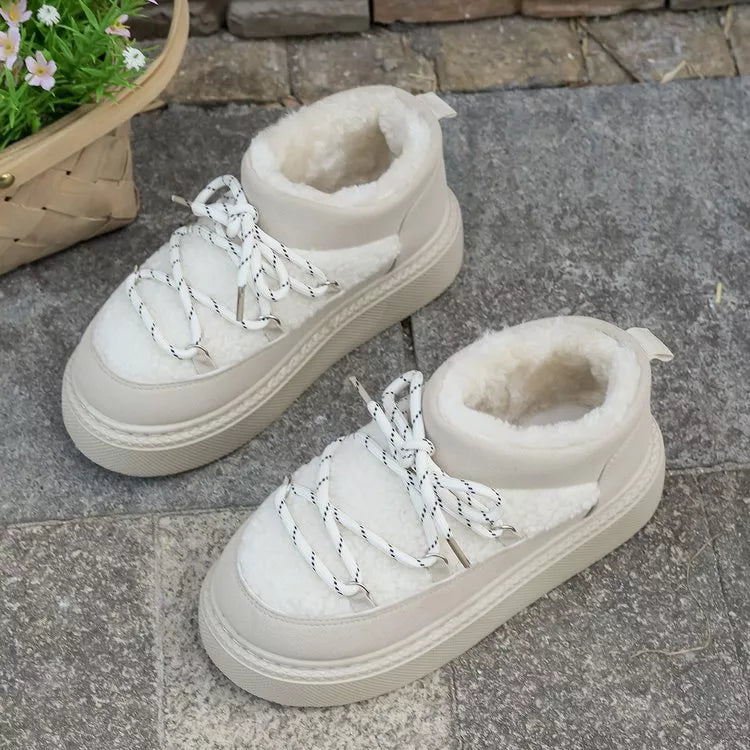 plush lined lace up platform winter boots lace detail