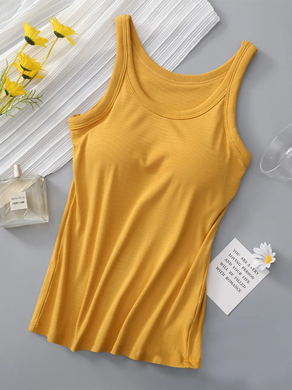 Round neck tank top in khaki