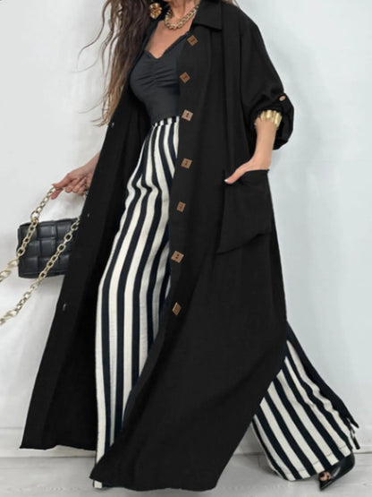 Lapel Collar Button-Front Longline Coat - Fashorio