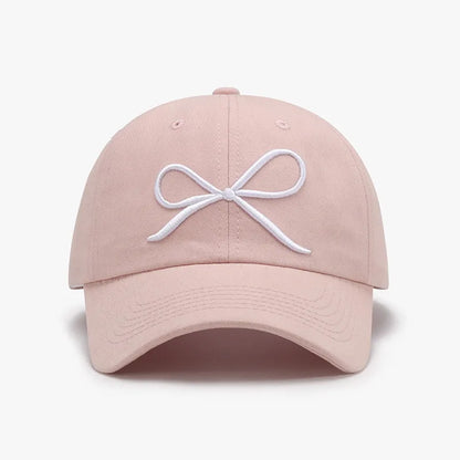 Bow Embroidered Cotton Baseball Cap Dusty Pink One Size - Fashorio