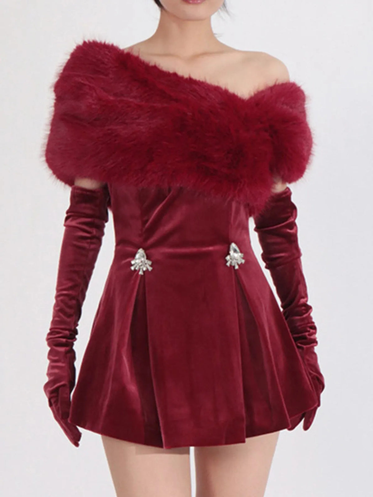 Fuzzy textured mini dress full length back