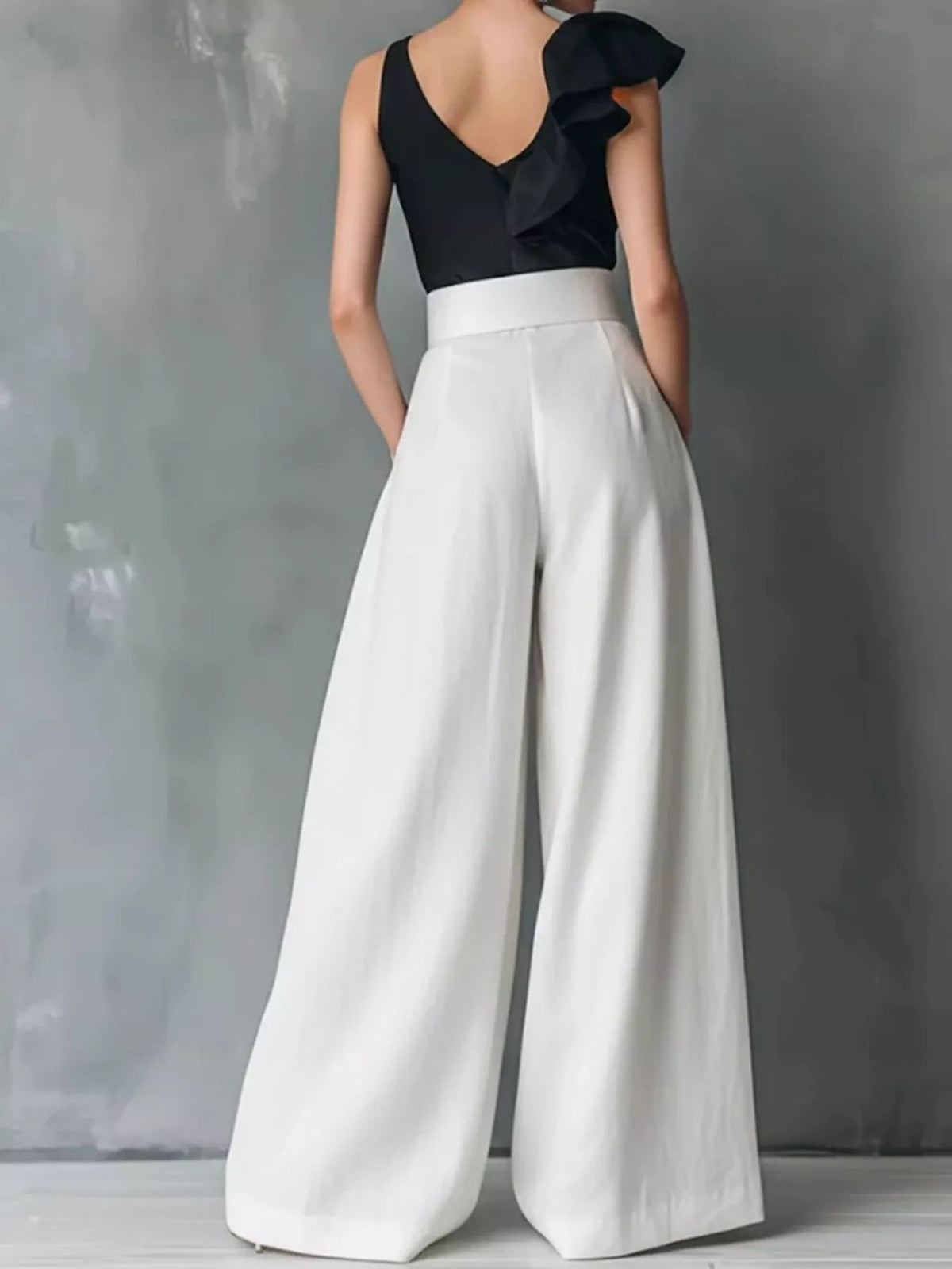 High waisted wide leg trousers side view