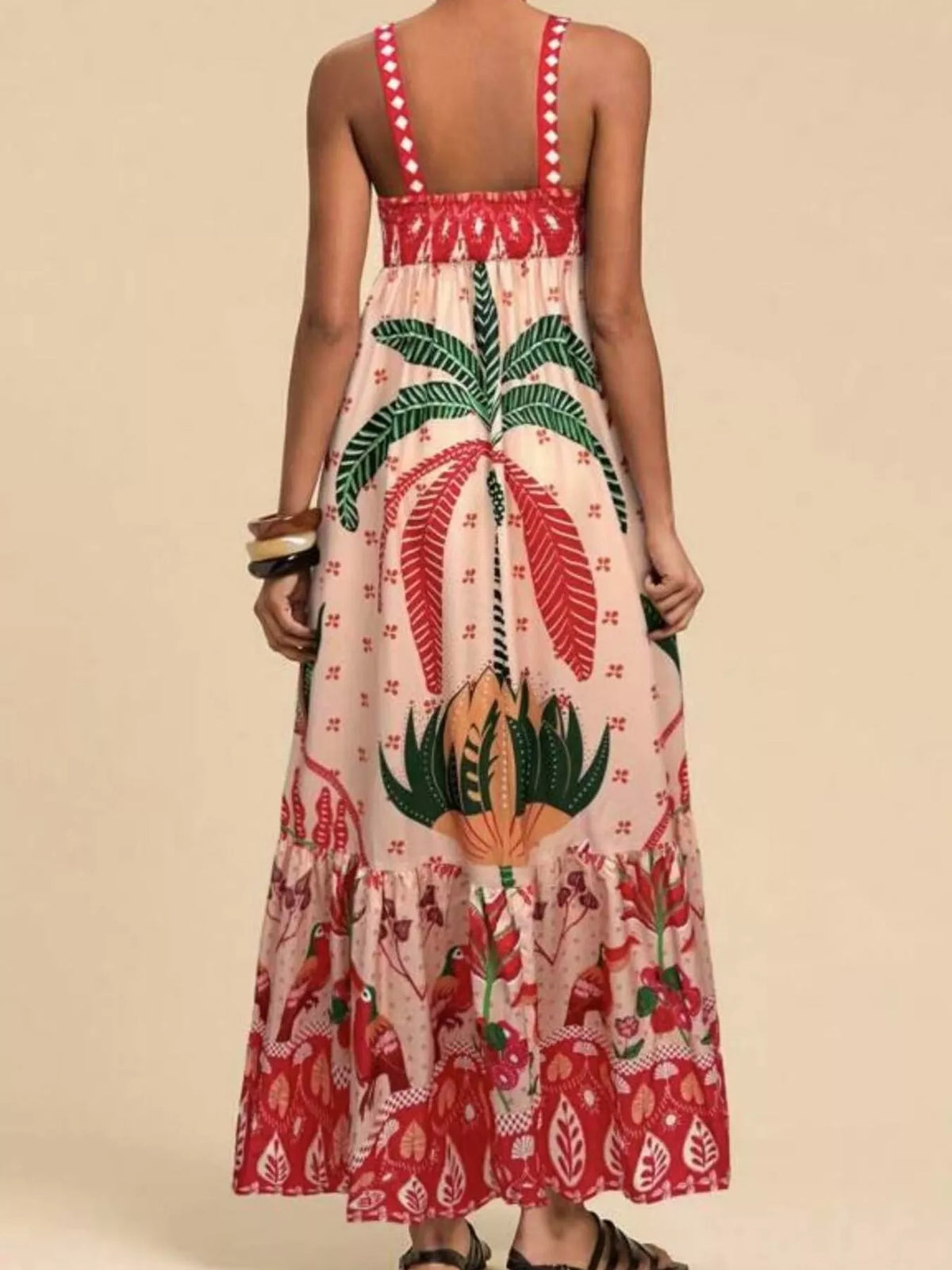 Printed maxi dress styled look