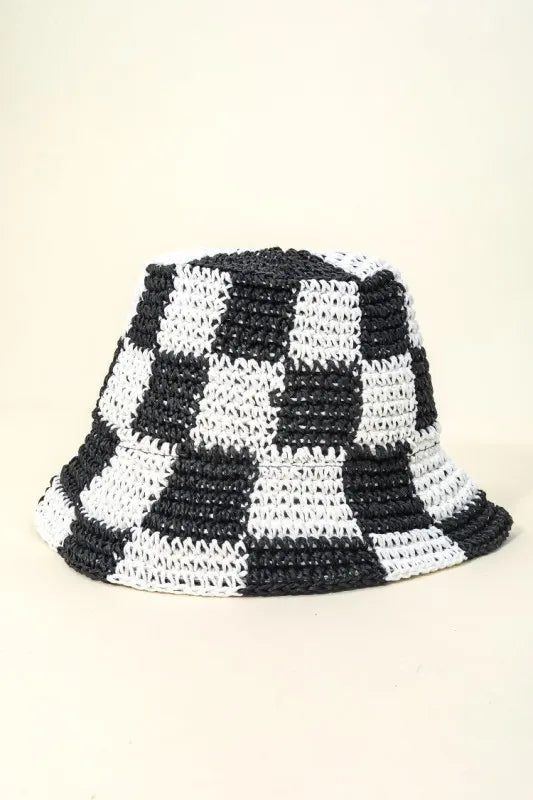 Fame Checkered Pattern Knit Bucket Hat Black One Size - Fashorio