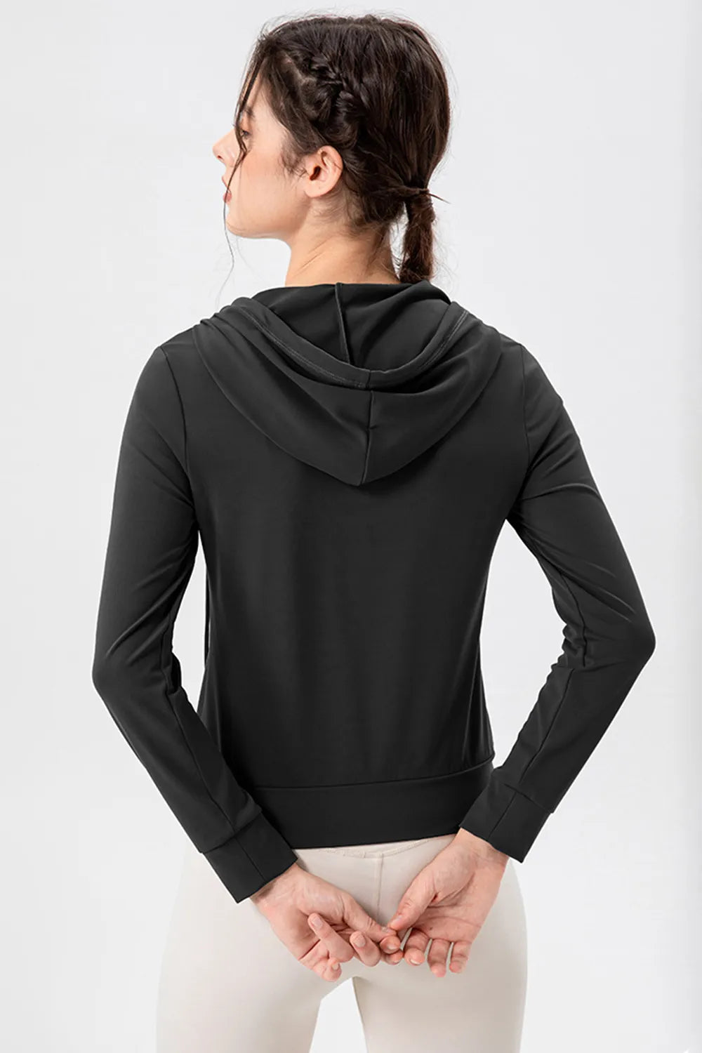 Active jacket side view on model