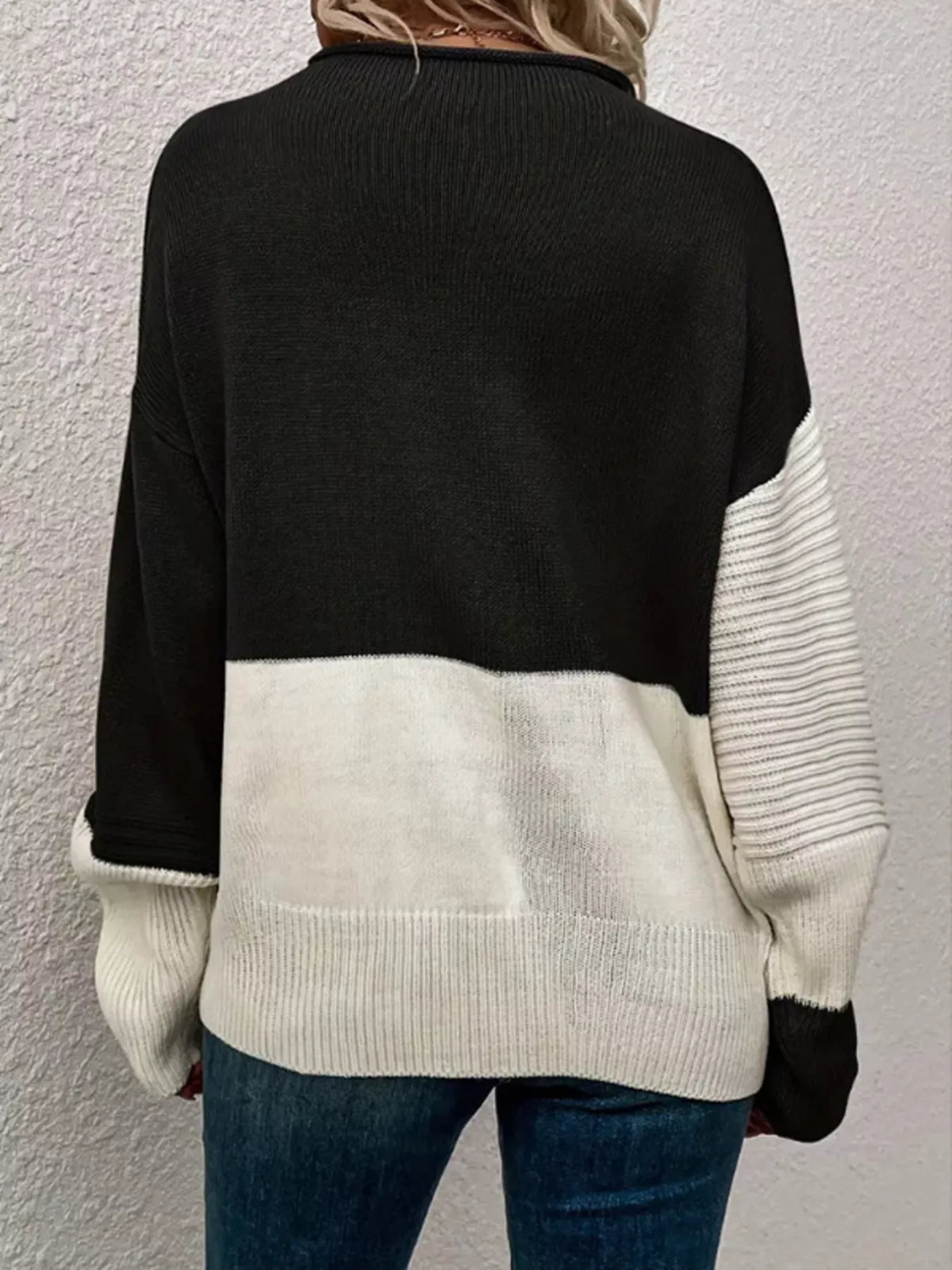 Color Block Ribbed Knit Sweater side view
