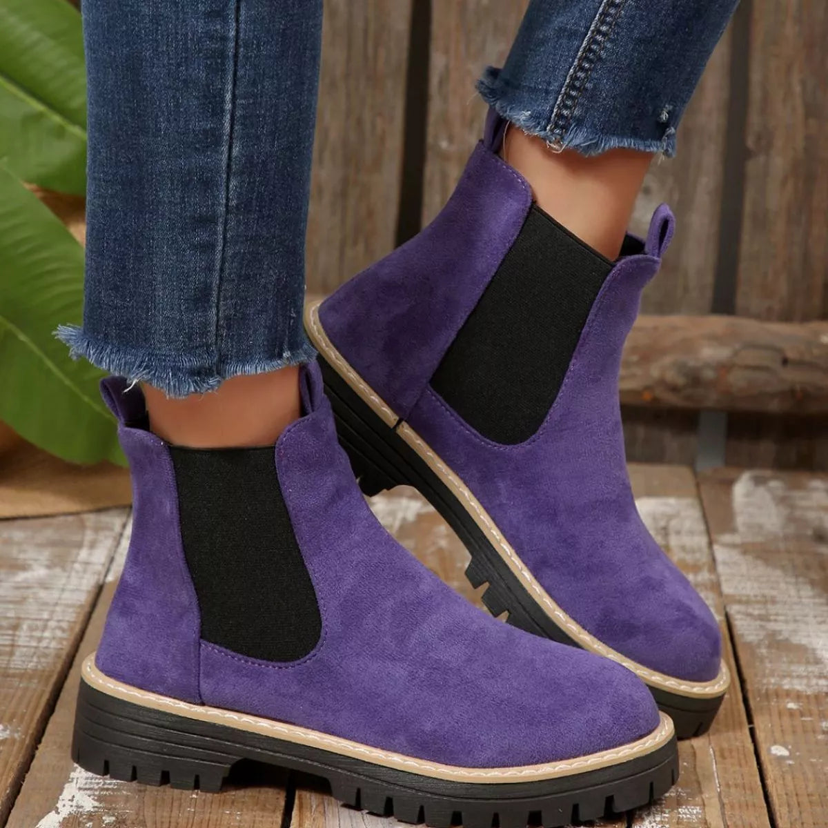 Round Toe Block Heel Boots full length view