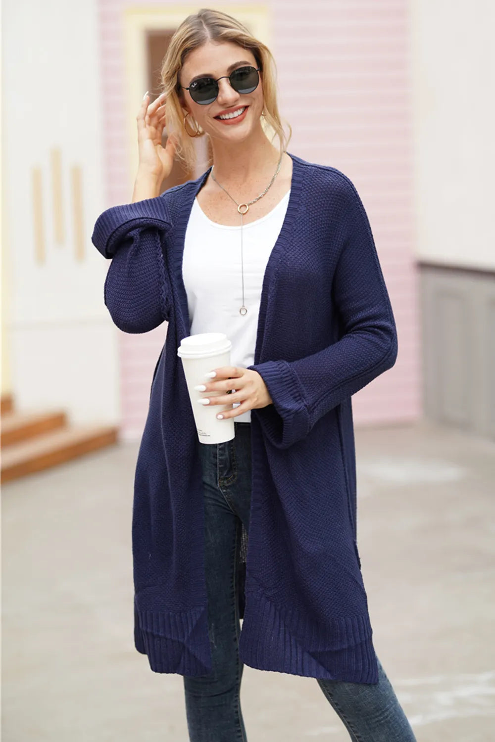 Open Front Long Sleeve Cardigan - Fashorio