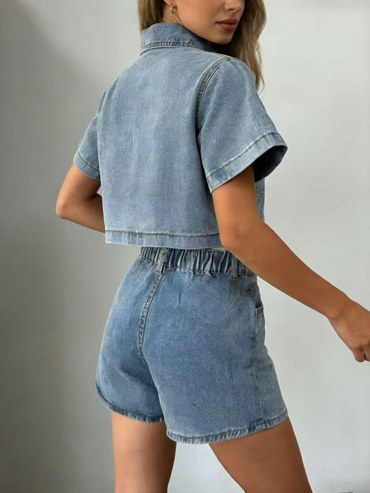 Denim skort set full look