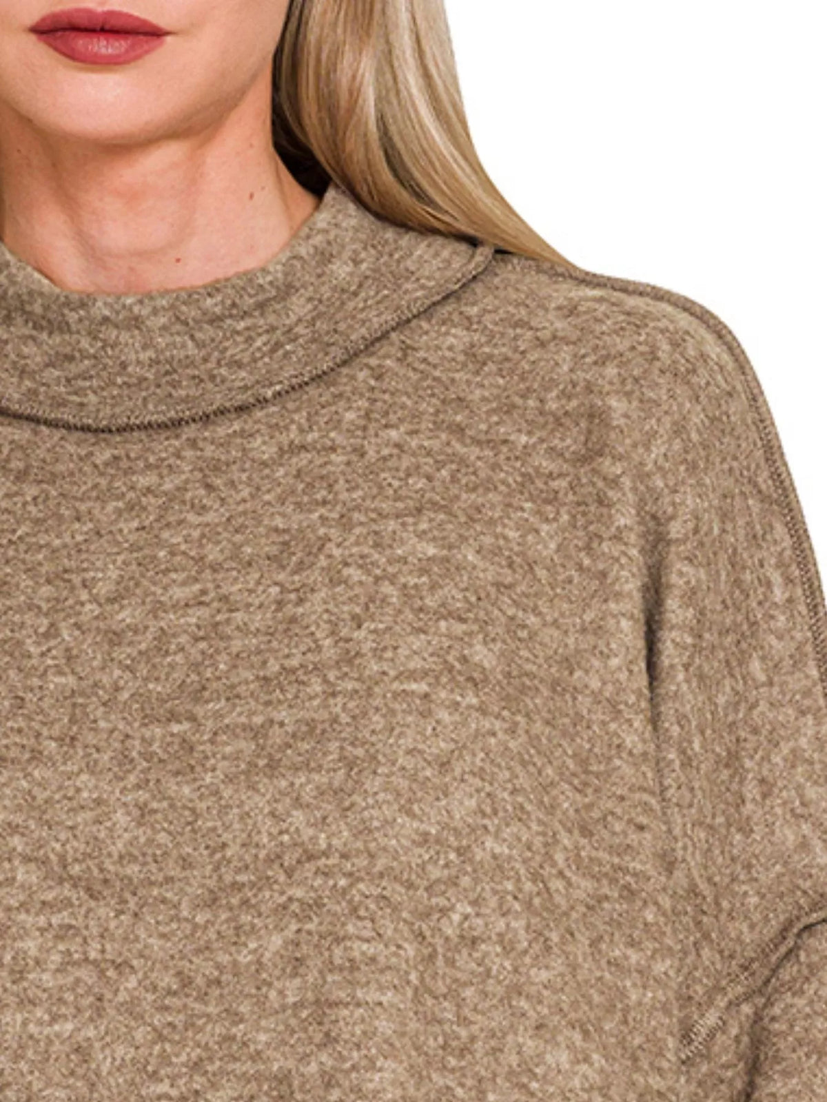 Brushed Melange Hacci Cropped Sweater in Mocha back view