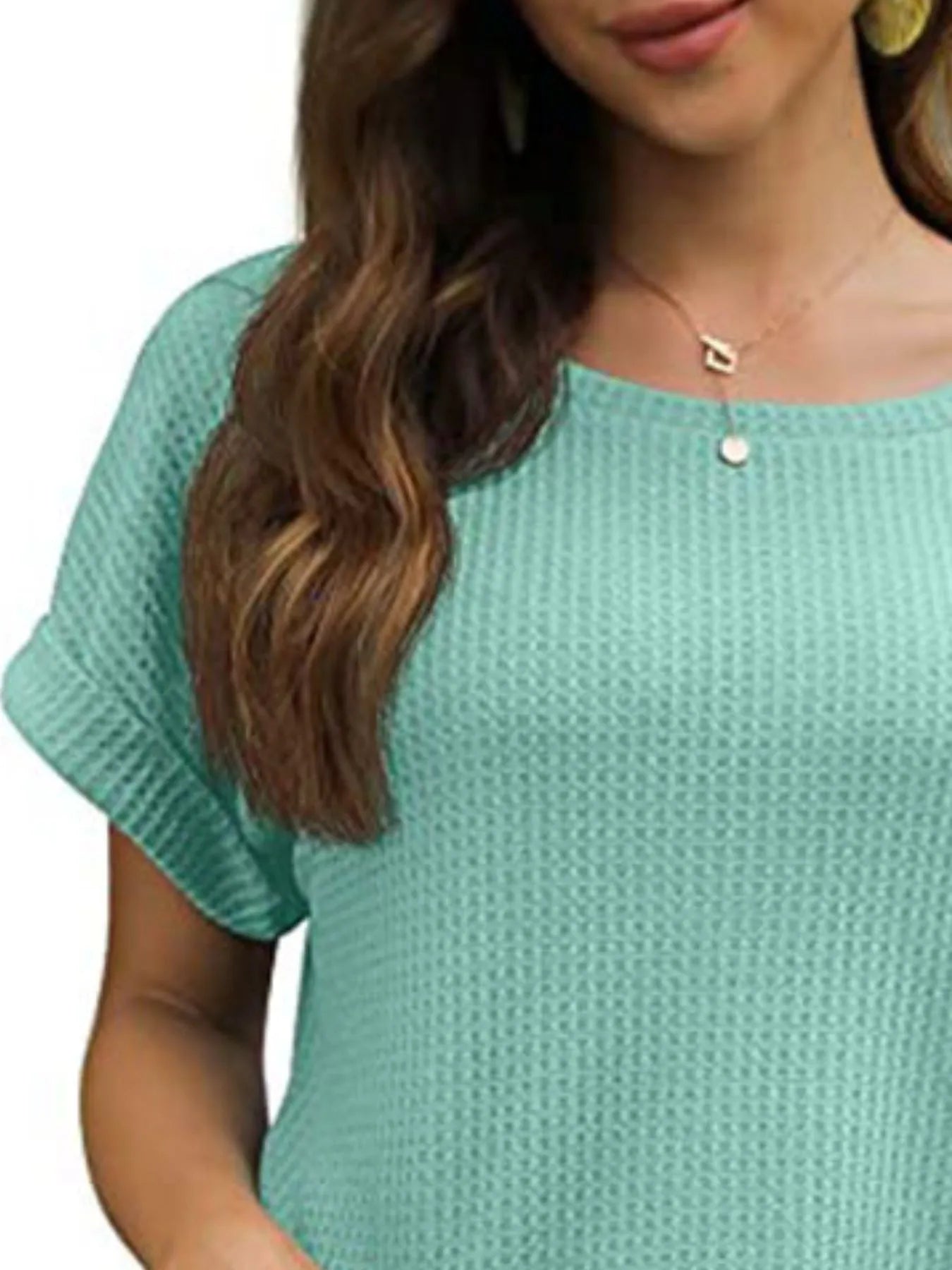 Full Size Waffle Knit Relaxed Fit T-Shirt Plus Size - Fashorio