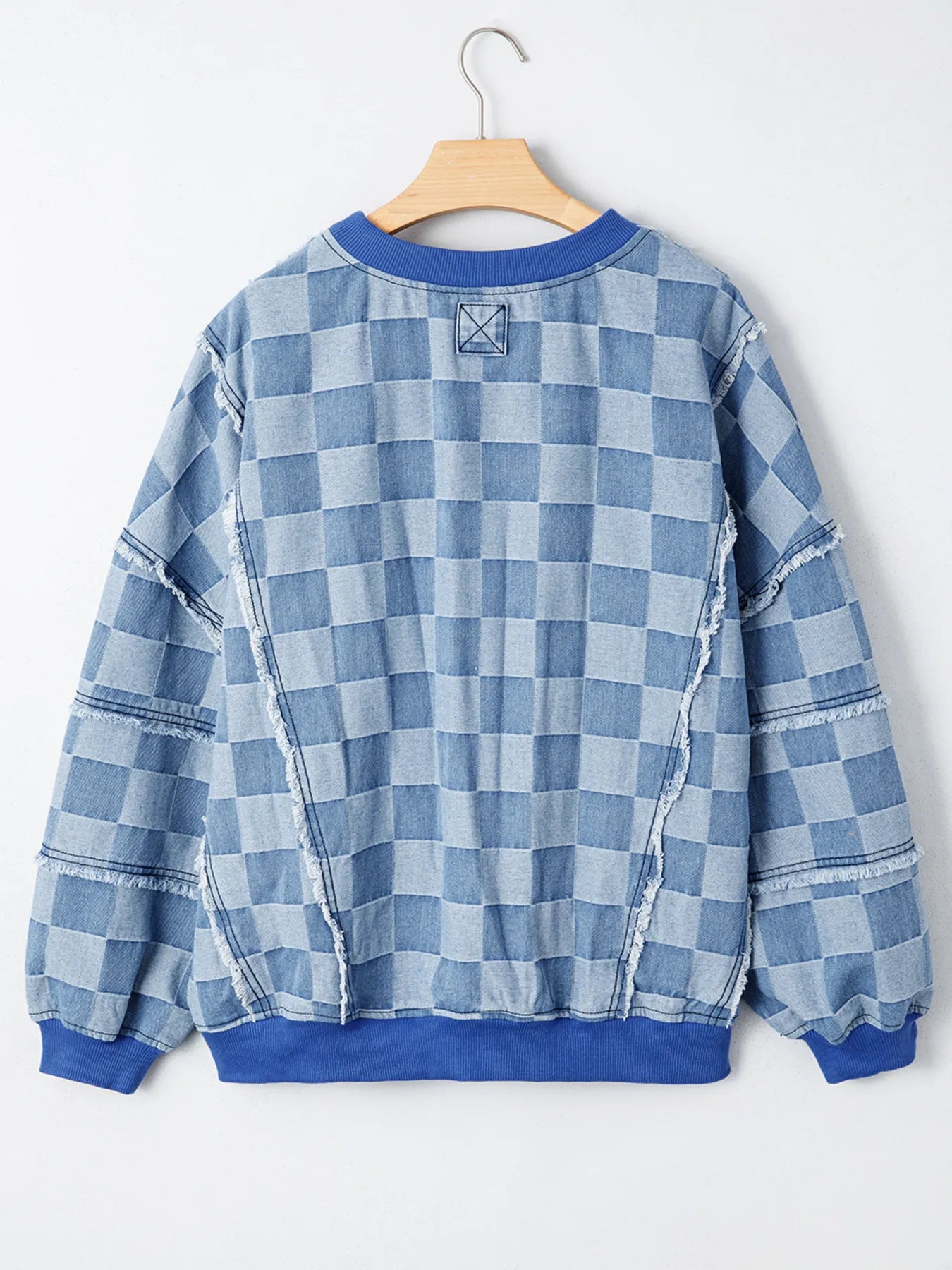Checkerboard Splicing Raw Detail Oversized Denim Top - Fashorio
