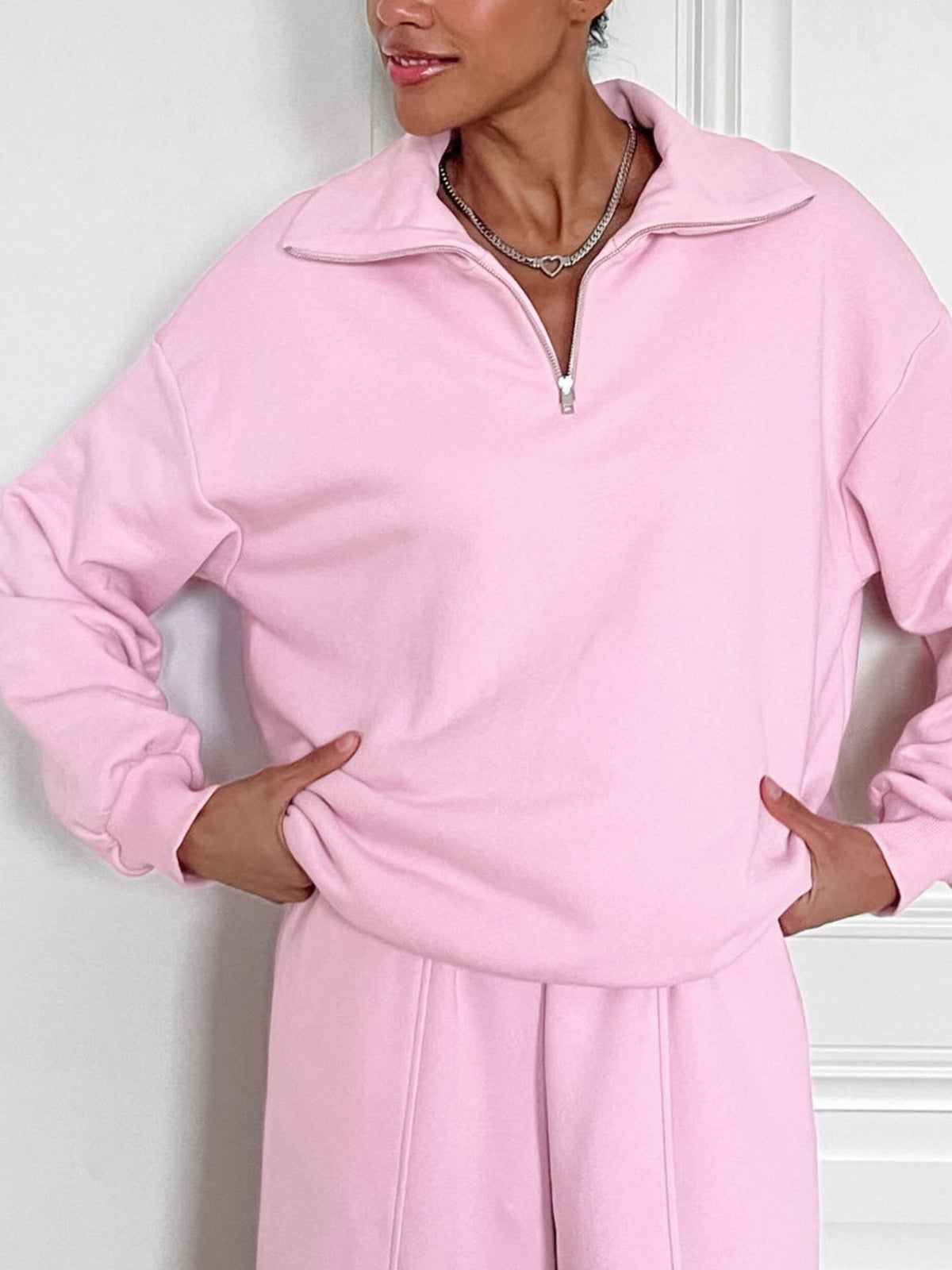 Quarter Zip Long Sleeve Top and Pants Set, view 5