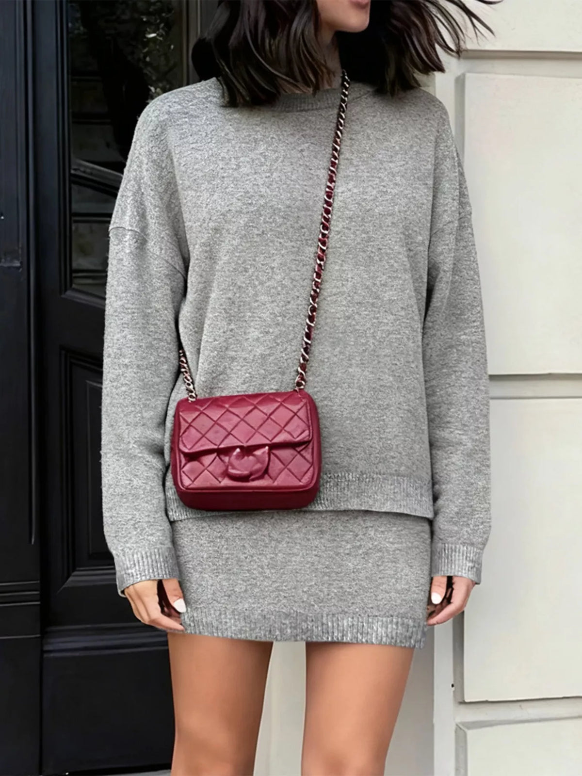 Plus size sweater skirt set side view