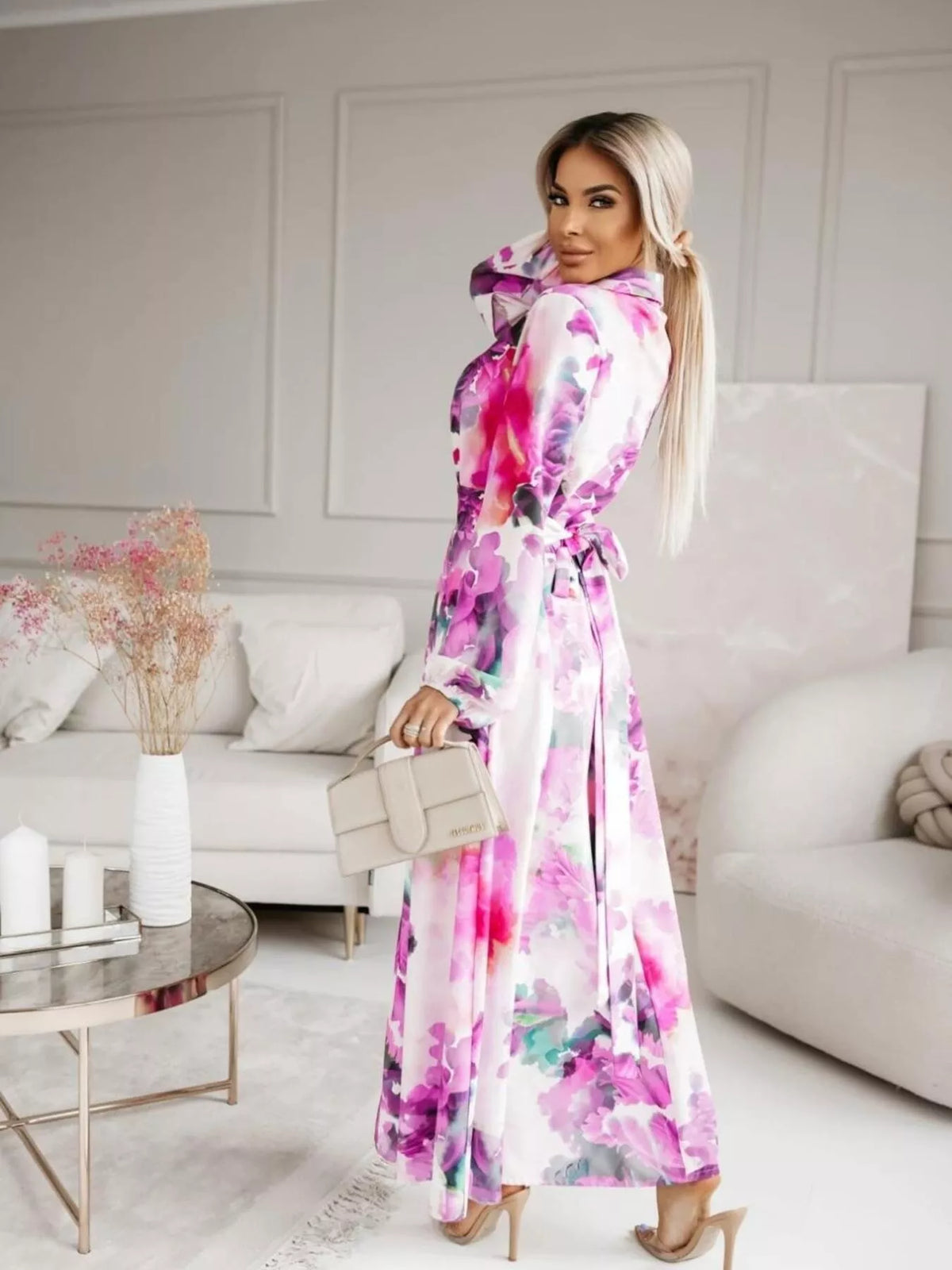 Printed button front maxi shirt dress side view