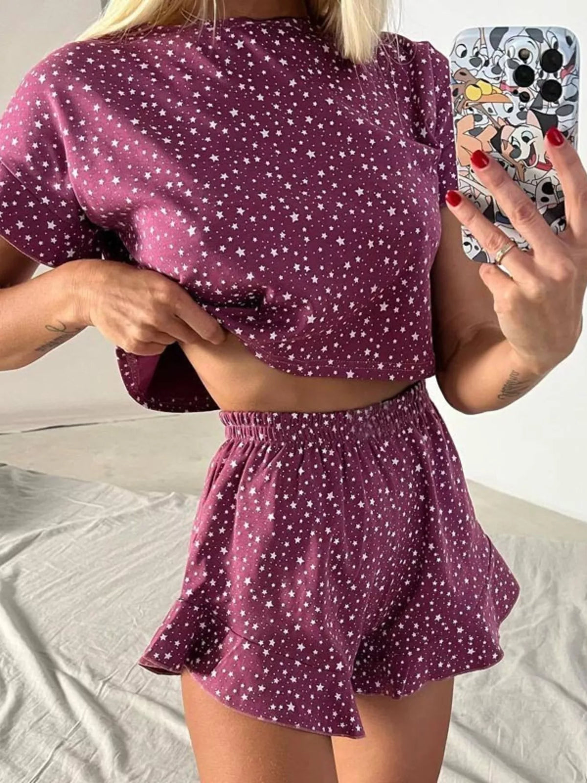 Printed crop top two piece set back view