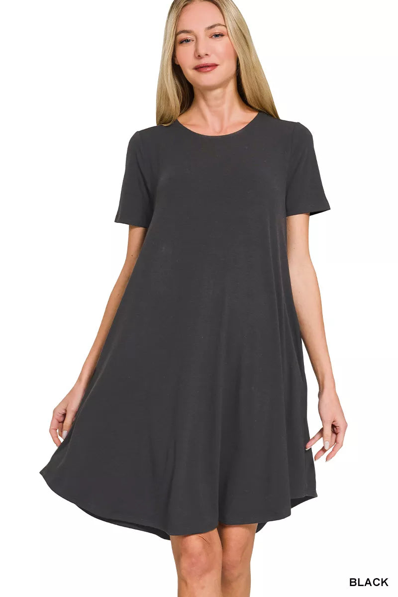 A Line Dress with Side Pockets in Black