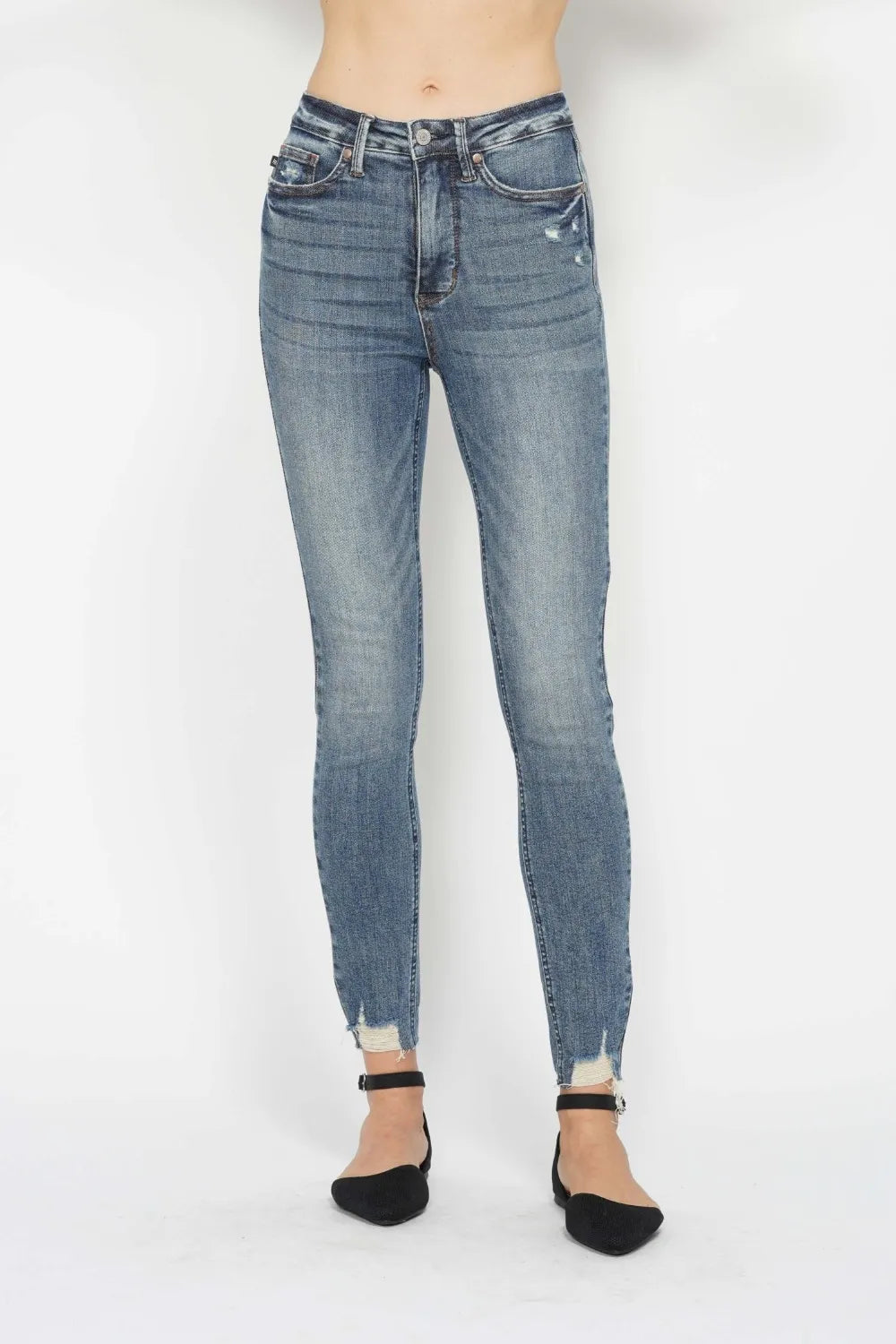 Judy Blue Plus Size Tummy Control Vintage Wash Destroy Skinny Jeans Medium - Fashorio