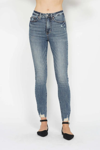 Judy Blue Plus Size Tummy Control Vintage Wash Destroy Skinny Jeans Medium - Fashorio
