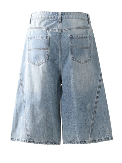 Men's Wide Leg Wash Denim Shorts - Fashorio