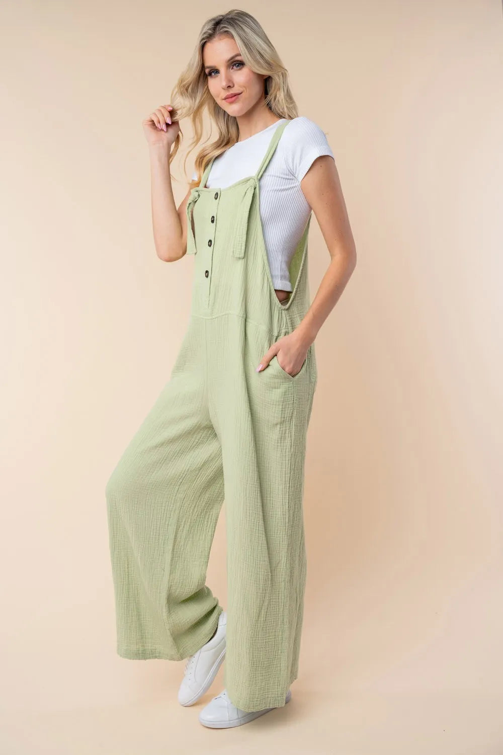 Texture Sleeveless Wide Leg Jumpsuit side view
