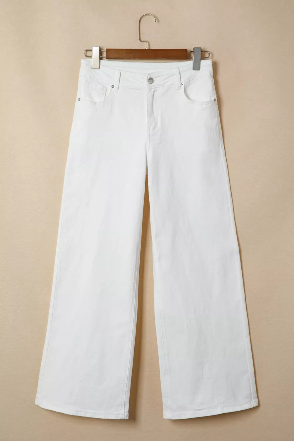 White denim wide leg pocket detail