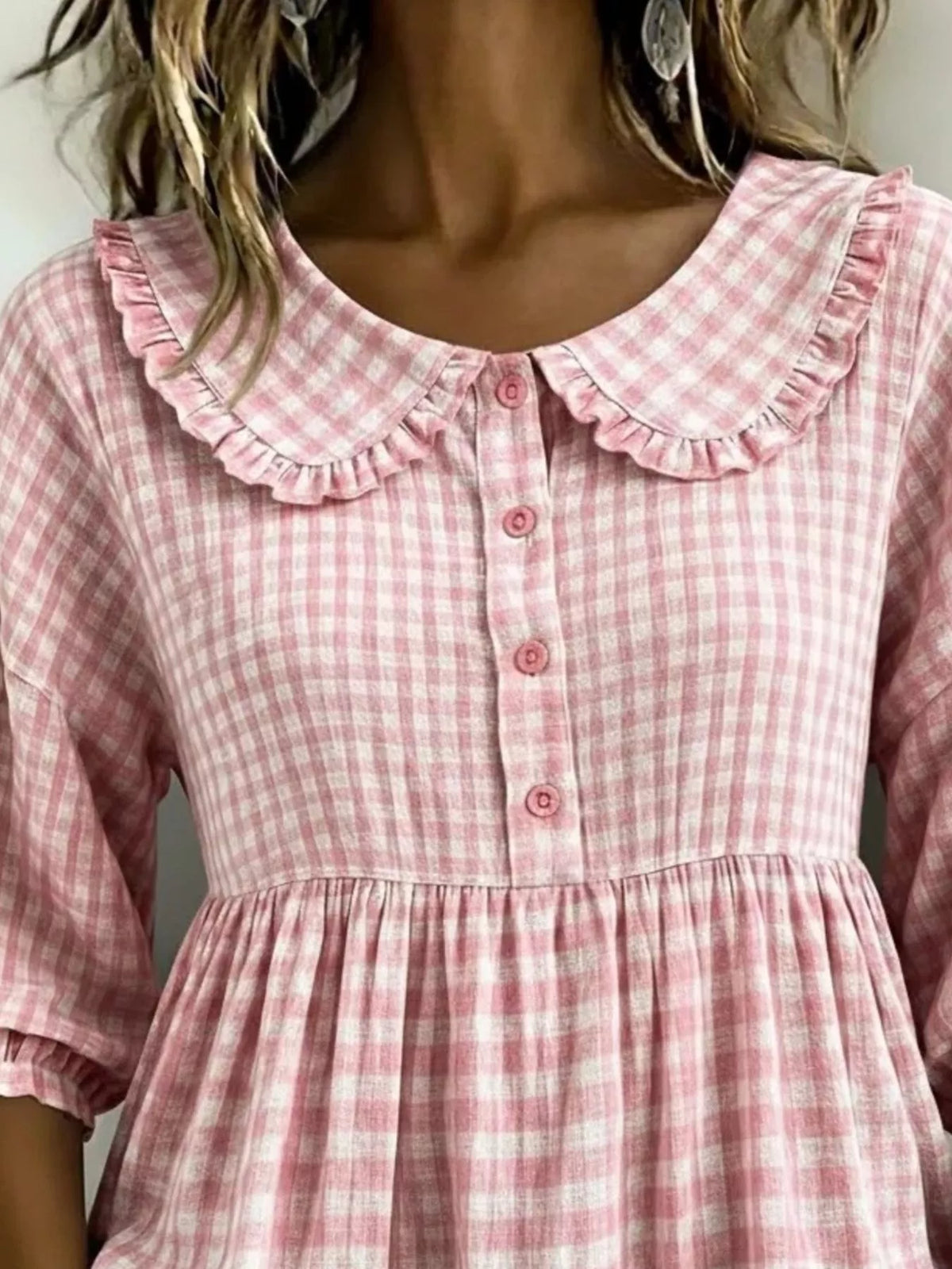 Red gingham blouse front view
