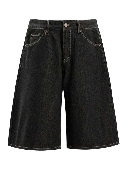 Men's Pocketed Loose Fit Denim Shorts Black - Fashorio