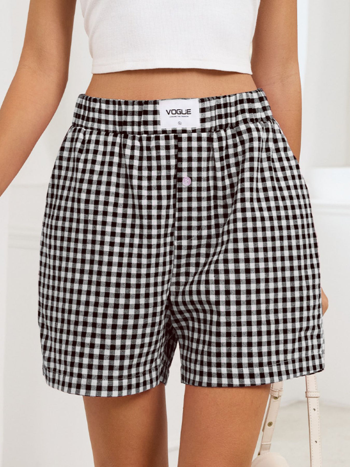 Gingham elastic waist shorts additional back view