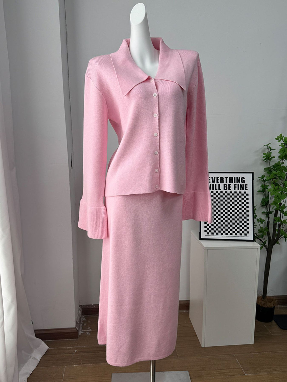 Button Down Cardigan and Skirt Knit Set, view 17