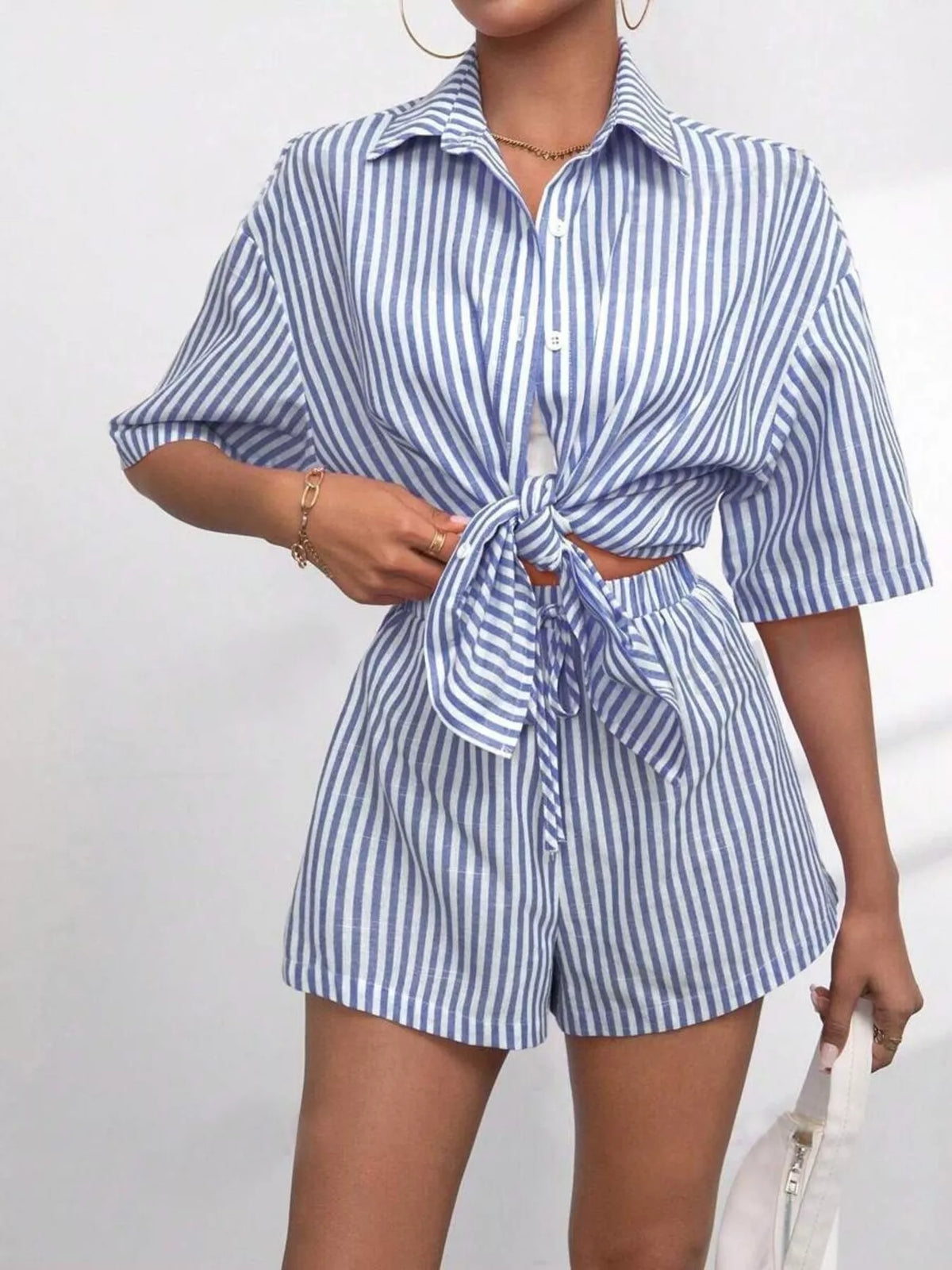 Striped two piece set side view