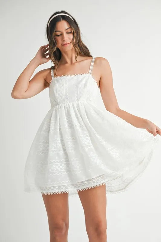 Eyelet Lace Babydoll Mini Cami Dress back view