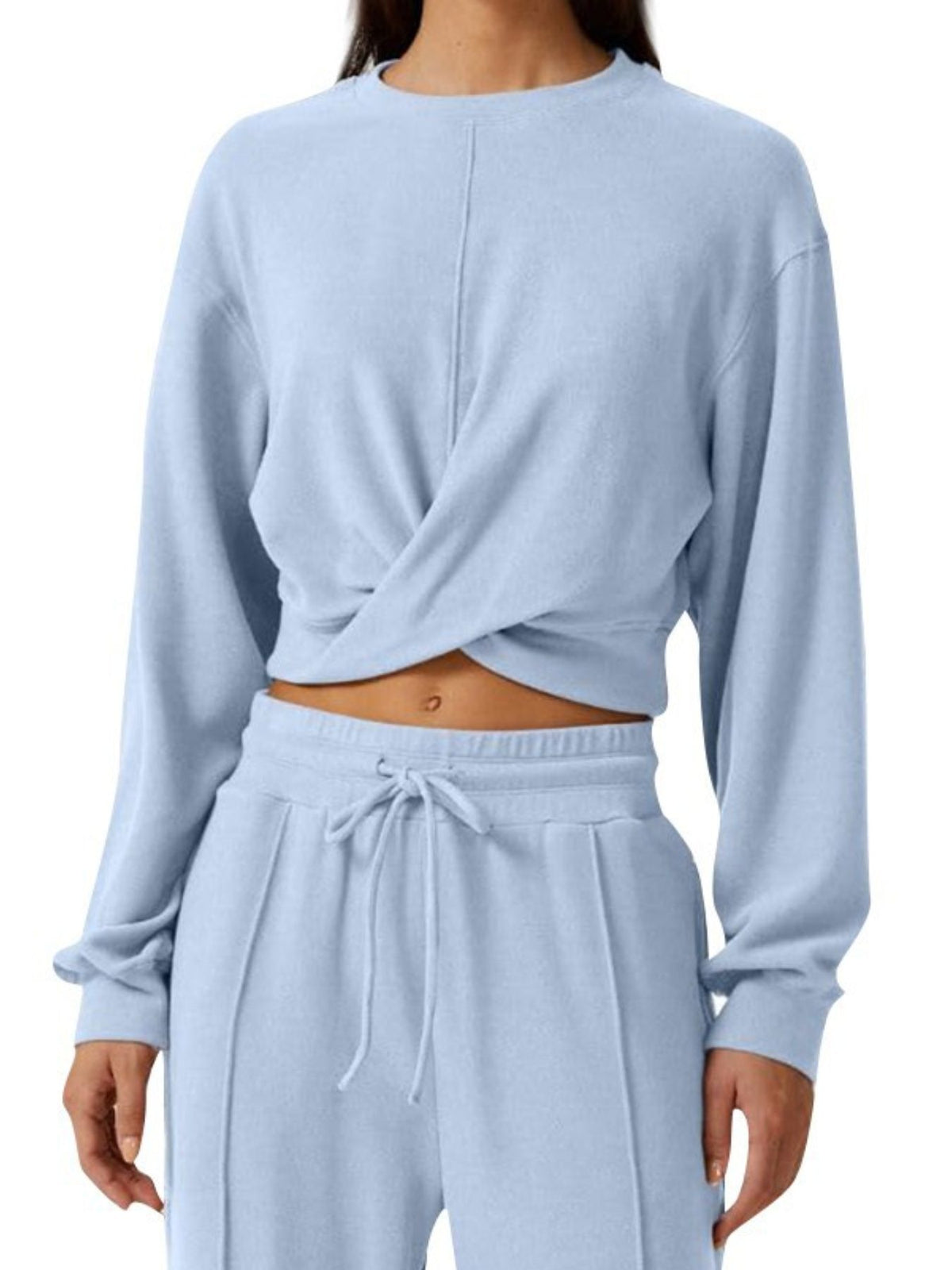 Twist Front Long Sleeve Top and Pants Set, view 8