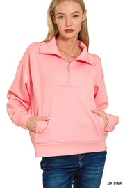 Zenana Scuba Half Zip Sweatshirt with Pockets - Fashorio