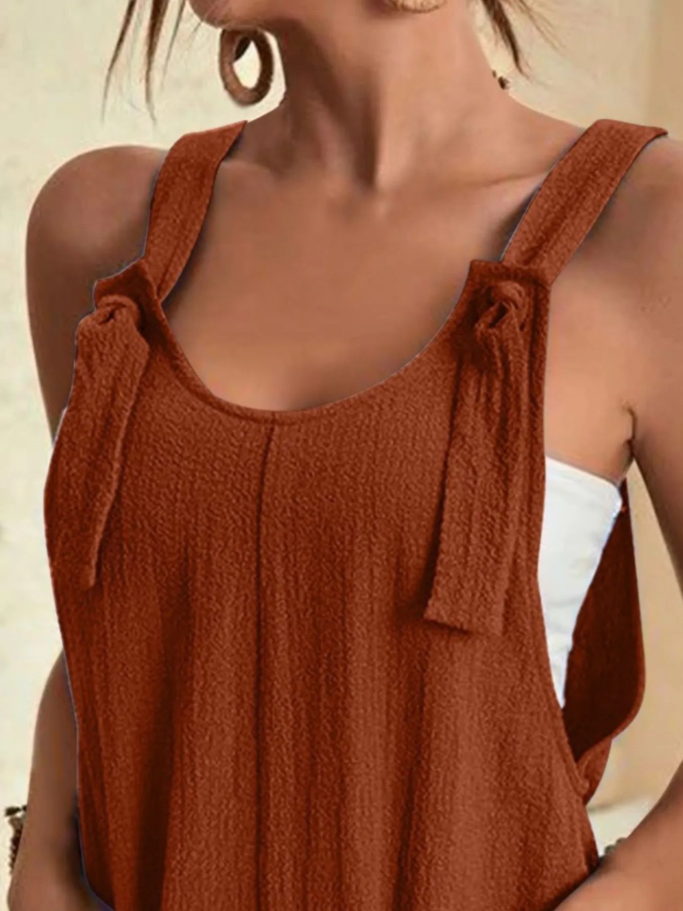 Full Size Knot Strap Romper with Pockets Plus Size - Fashorio