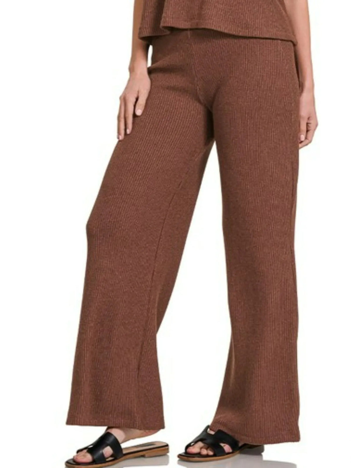 Boxy Sweater Top and Pants Set in Rum Brown back view