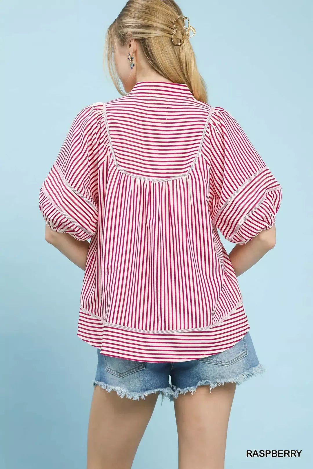 Raspberry striped top back view