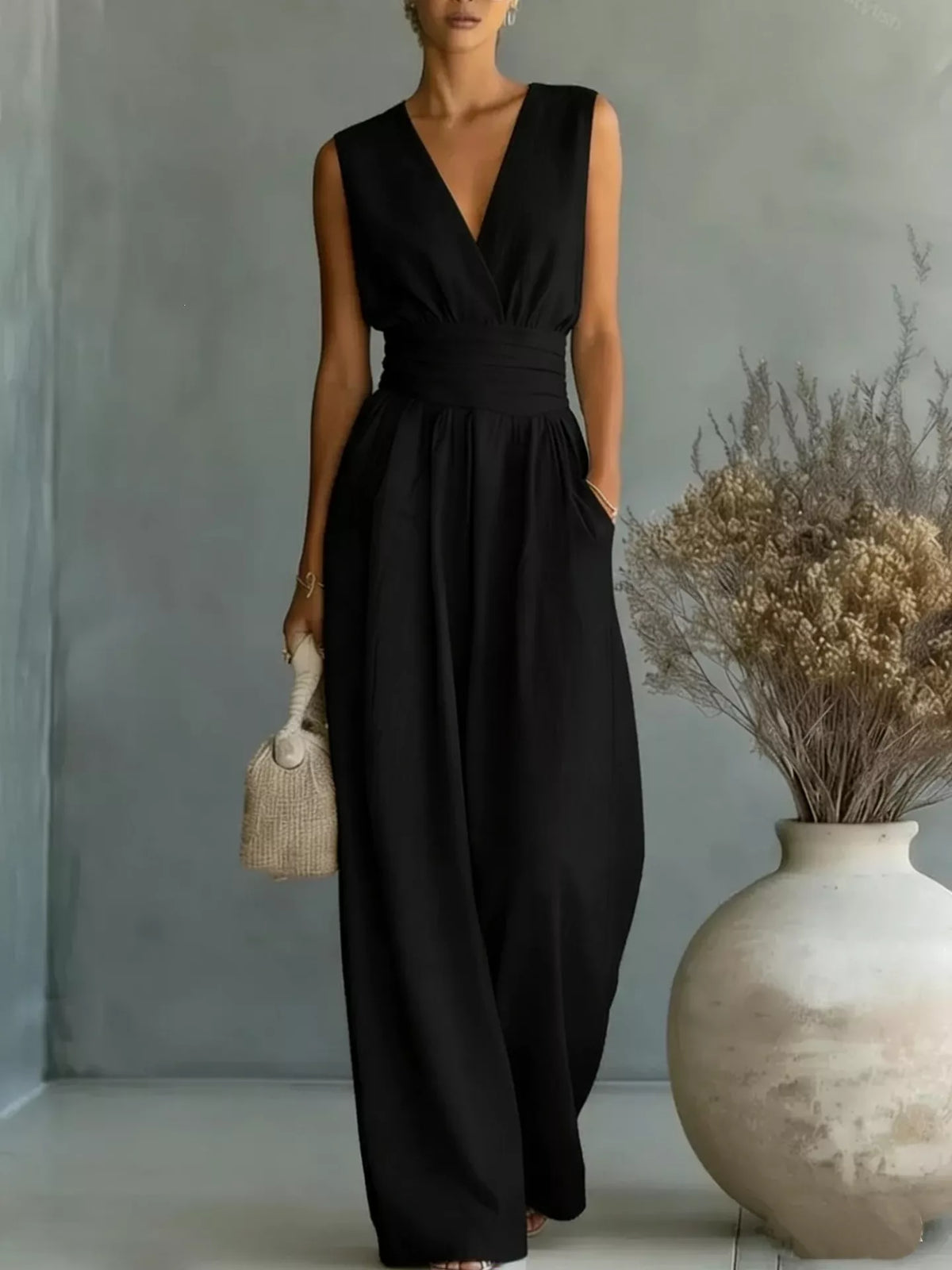 Wide leg jumpsuit sky blue color