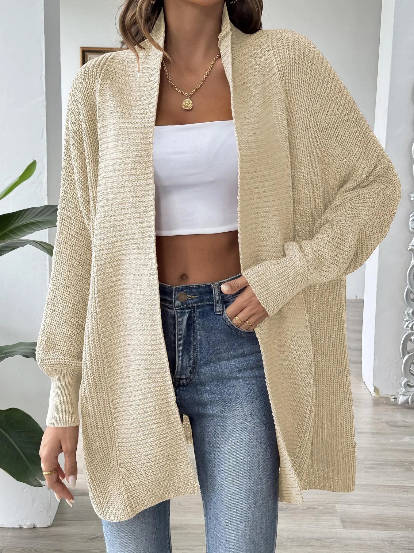 Oversized Knit Open Front Cardigan - Fashorio