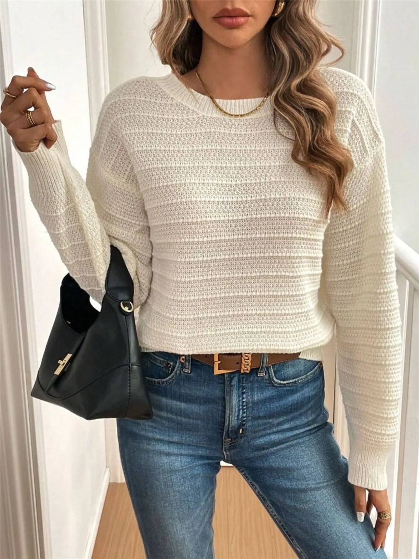 Round Neck Bow-Back Knit Top - Fashorio