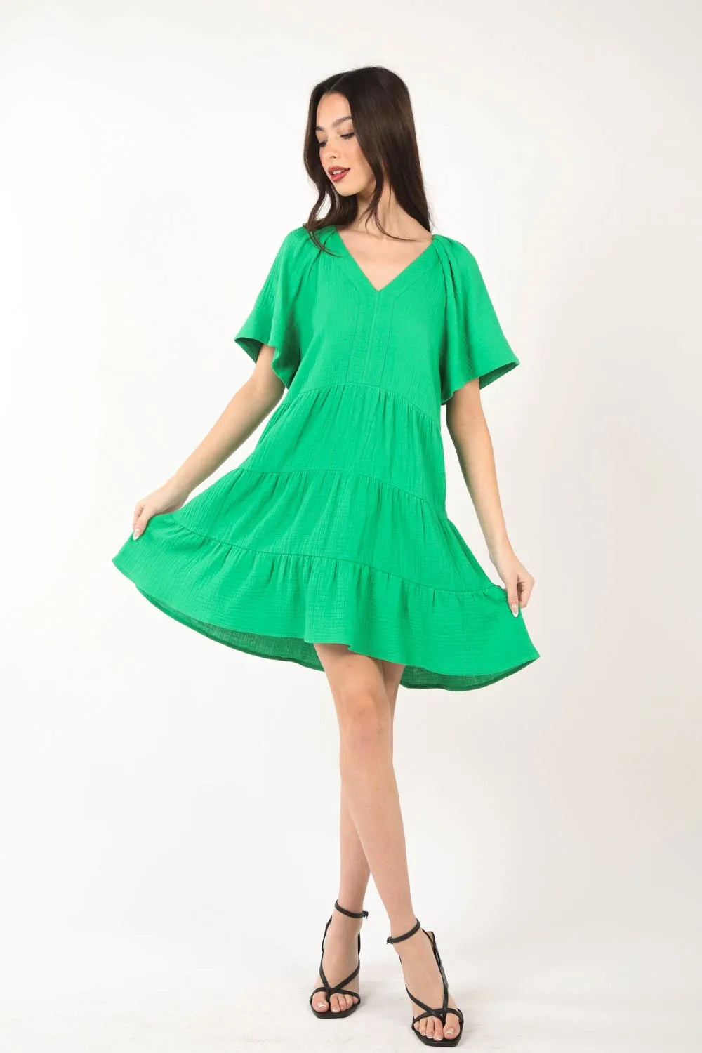 Texture V Neck Ruffled Tiered Dress detail