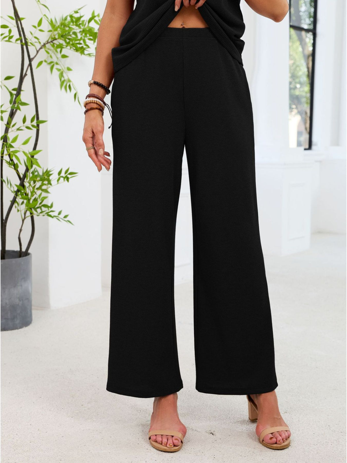 Lace Detail Short Sleeve Top and Pants Set, view 21