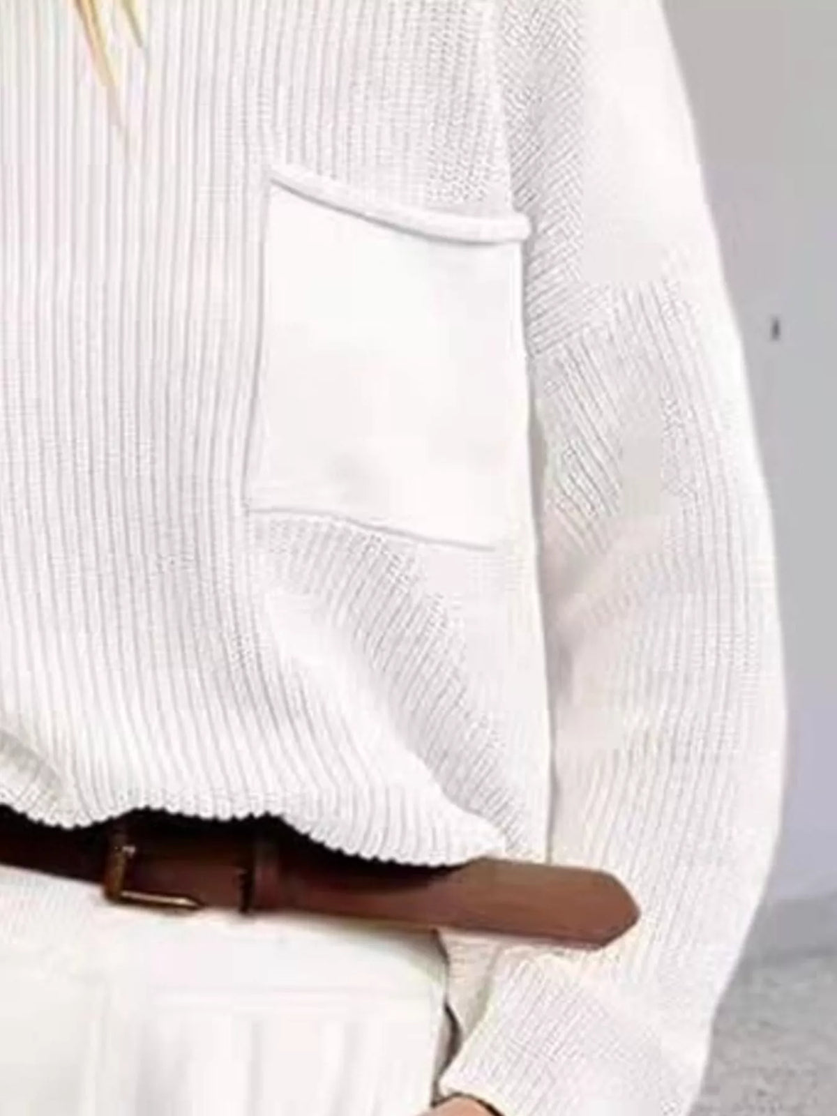 pocket detail dropped shoulder ribbed sweater side view