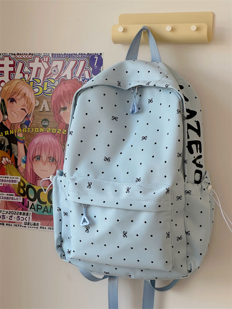 Polka dot bowknot nylon backpack front view