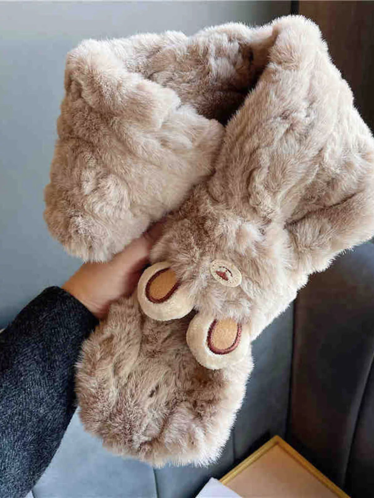 Close view of the plush animal design