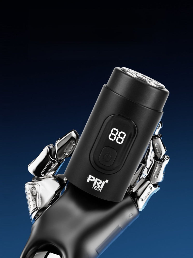Black portable electric shaver with LED display